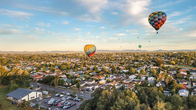 Hot air balloons flying